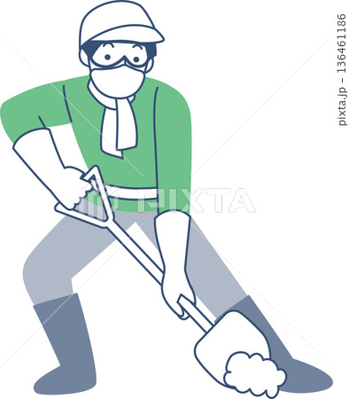 シャベルで土を掘る男性 136461186