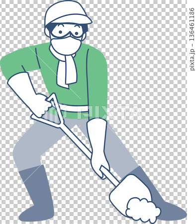 シャベルで土を掘る男性 136461186