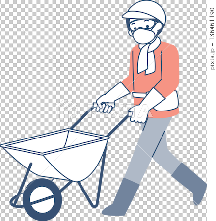 一輪車を押す女性 136461190