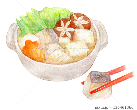 水彩イラスト　あたたかい鱈ちり鍋 136461366