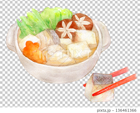 水彩イラスト　あたたかい鱈ちり鍋 136461366