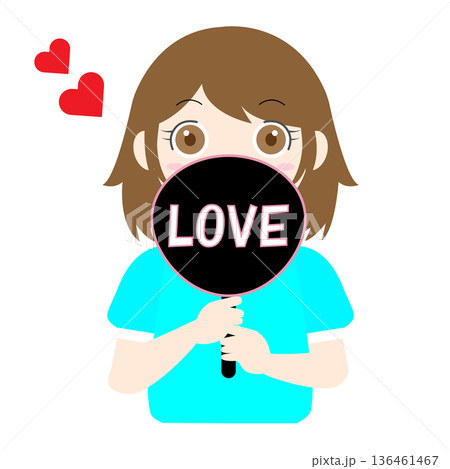 推し活でうちわを持つ女の子のイラスト 136461467