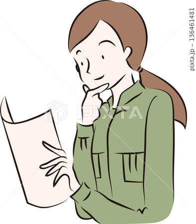 作業服を着た女性のイラスト　緑色の制服 136461481