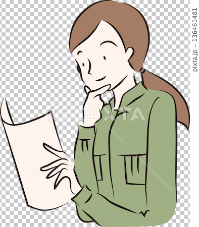 作業服を着た女性のイラスト　緑色の制服 136461481