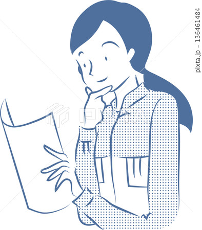 作業服を着た女性のイラスト　青ベース 136461484