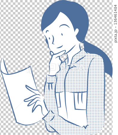 作業服を着た女性のイラスト　青ベース 136461484