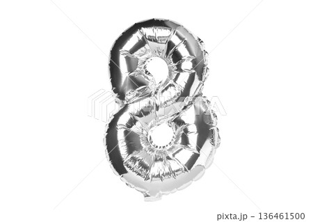 A shiny silver balloon shaped like the number eight, isolated, PNG A shiny silver balloon shaped like the number eight, isolated, PNG 136461500