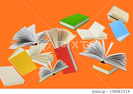 Books in various colors are arranged on a bright background Books in various colors are arranged on a bright background 136461514