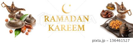 Traditional sweets and dates displayed for Ramadan celebrations Traditional sweets and dates displayed for Ramadan celebrations 136461527