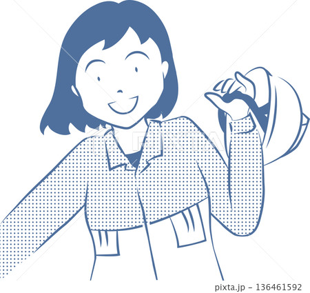 ヘルメットを持ち作業服を着た女性のイラスト　ブルー調 136461592