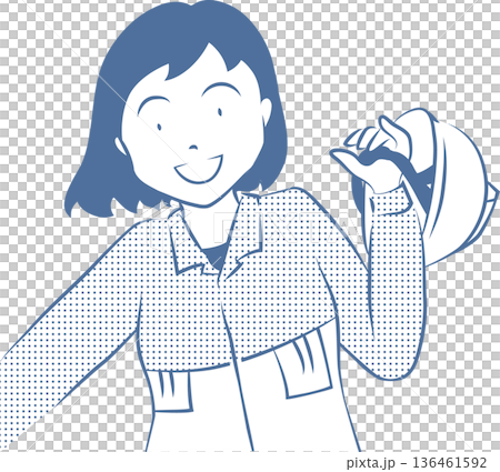 ヘルメットを持ち作業服を着た女性のイラスト　ブルー調 136461592