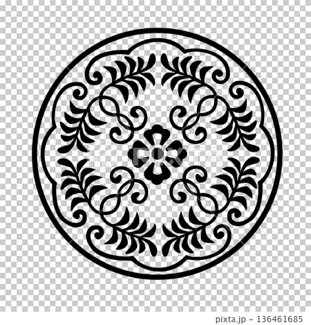 紫藤與中國花卉圓形圖案 136461685