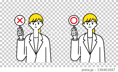 マルバツ札を持つ女性の医者イラスト 136461687