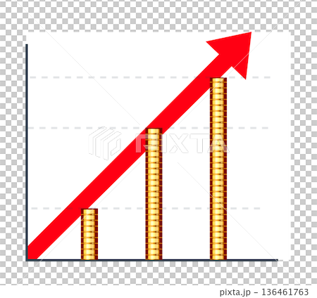 Coin graph with rising arrow Coin graph with rising arrow 136461763