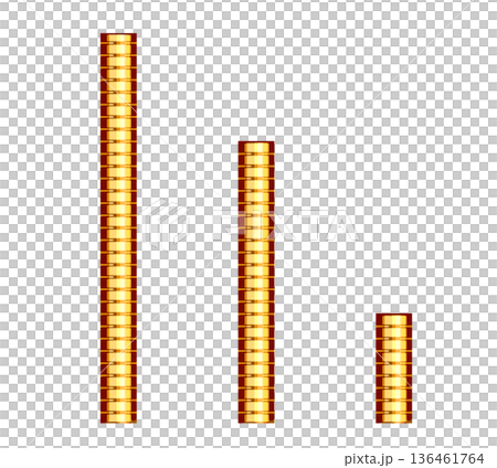 金幣堆積在向下傾斜的斜坡上。 136461764