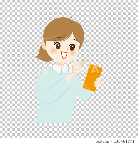 喜びの表情でスマホを操作する女性のイラスト01 136461771