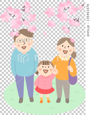 桜を見上げる若い家族 桜を見上げる若い家族 136461976
