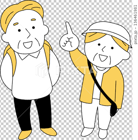 一對老年夫婦抬頭微笑 136461981