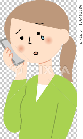 一個哭泣的女人正在用智慧型手機諮詢問題 136461986