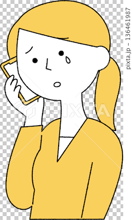 黑白畫面中,一位女子一邊哭泣一邊使用智慧型手機。 黑白畫面中,一位女子一邊哭泣一邊使用智慧型手機。 136461987