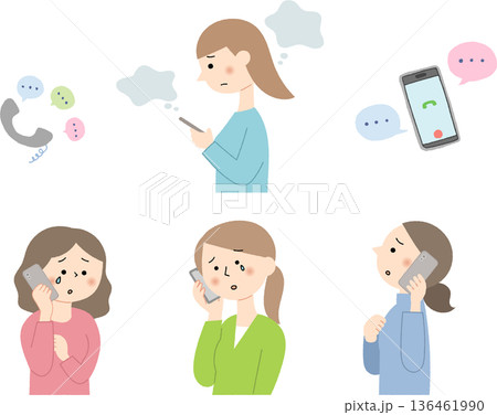 スマホで相談する女性セット 136461990