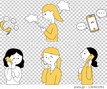 Women consulting on smartphone set, monochrome Women consulting on smartphone set, monochrome 136461991