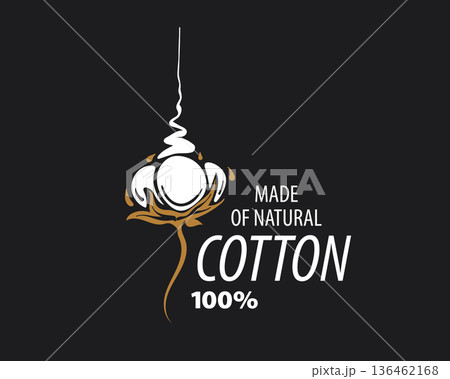 Simple badge featuring cotton with golden stem, Stylish emblem representing natural organic cotton with modern monochrome aesthetics and golden accents 136462168