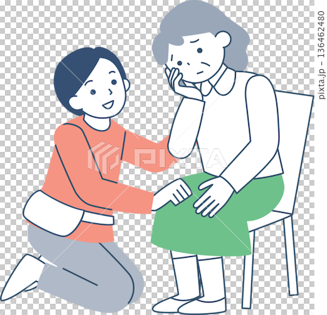 高齢女性の悩みに耳を傾ける若い女性 136462480