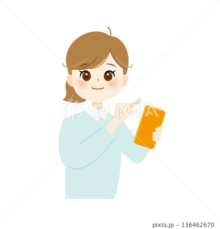 笑顔でスマホを操作する女性のイラスト 笑顔でスマホを操作する女性のイラスト 136462670