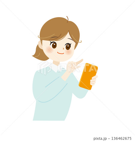 笑顔でスマホを操作する女性のイラスト 笑顔でスマホを操作する女性のイラスト 136462675