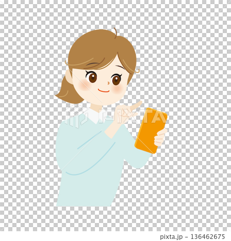 一個女人微笑著操作智能手機的插圖 一個女人微笑著操作智能手機的插圖 136462675