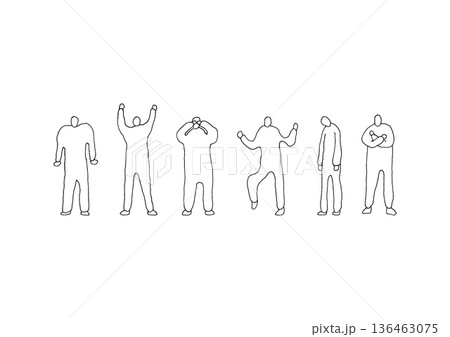 喜怒哀楽を全身で表現する人物のラフでゆるい手描きイラストセット(線画) 喜怒哀楽を全身で表現する人物のラフでゆるい手描きイラストセット(線画) 136463075