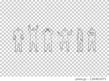 喜怒哀楽を全身で表現する人物のラフでゆるい手描きイラストセット(線画) 喜怒哀楽を全身で表現する人物のラフでゆるい手描きイラストセット(線画) 136463075