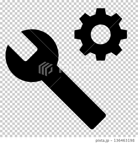 Spanner and gear icon for settings and maintenance Spanner and gear icon for settings and maintenance 136463198