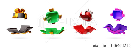 3D Several opened gift box with bow design. 136463210