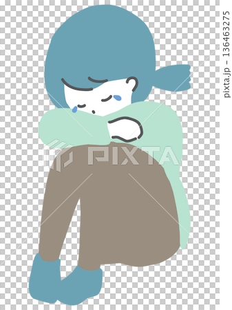 一幅女孩坐著哭泣的插圖 136463275