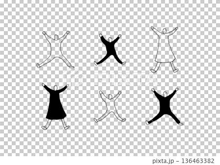 両手を広げてジャンプする人物のラフでゆるい手描きイラストセット 両手を広げてジャンプする人物のラフでゆるい手描きイラストセット 136463382