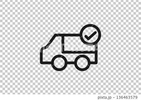 Truck line drawing icon with delivery complete check 136463579