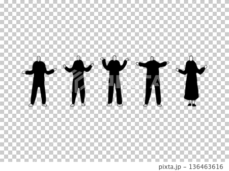 やれやれと呆れる人物のラフな手描きイラストセット やれやれと呆れる人物のラフな手描きイラストセット 136463616