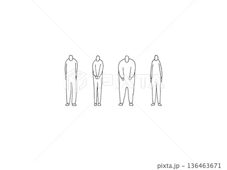 お辞儀をする人物のラフな手描きイラストセット お辞儀をする人物のラフな手描きイラストセット 136463671