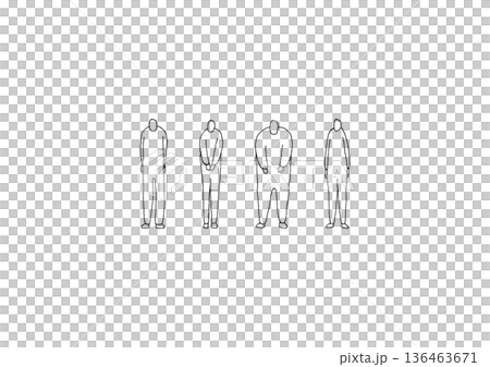 お辞儀をする人物のラフな手描きイラストセット お辞儀をする人物のラフな手描きイラストセット 136463671