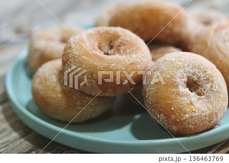 Traditional Homemade Spanish Rosquillas with Sugar on Plate 136463769