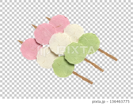 日式紙花見團子，三色團子，剪紙材質，白色背景 136463775