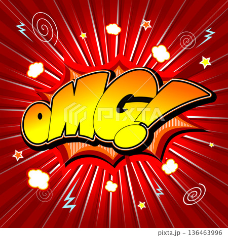 Oh my God (OMG) illustration - yellow and orange text, red backg 136463996
