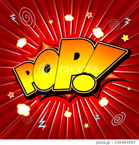 Pop illustration - yellow and orange text, red background 136463997