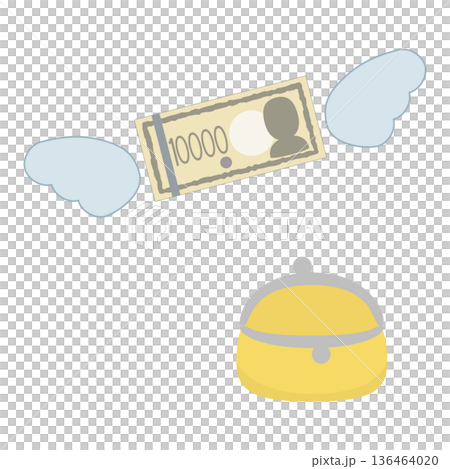 Illustration of a 10,000 yen bill flying out of a clasp wallet Illustration of a 10,000 yen bill flying out of a clasp wallet 136464020