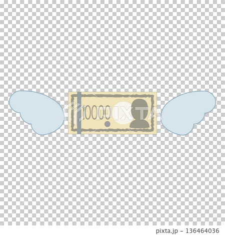 Illustration of a 10,000 yen bill growing wings and flying away Illustration of a 10,000 yen bill growing wings and flying away 136464036