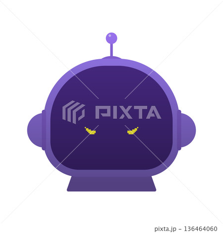 怖い顔で睨むロボットのアイコン - AIの誤回答･コンピュータのバグやウイルス、マルウェアのイメージ 136464060