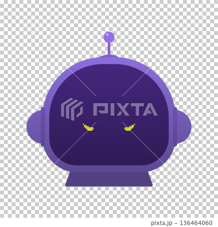 怖い顔で睨むロボットのアイコン - AIの誤回答･コンピュータのバグやウイルス、マルウェアのイメージ 136464060