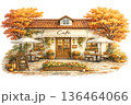 秋のカフェ外観イラスト 136464066